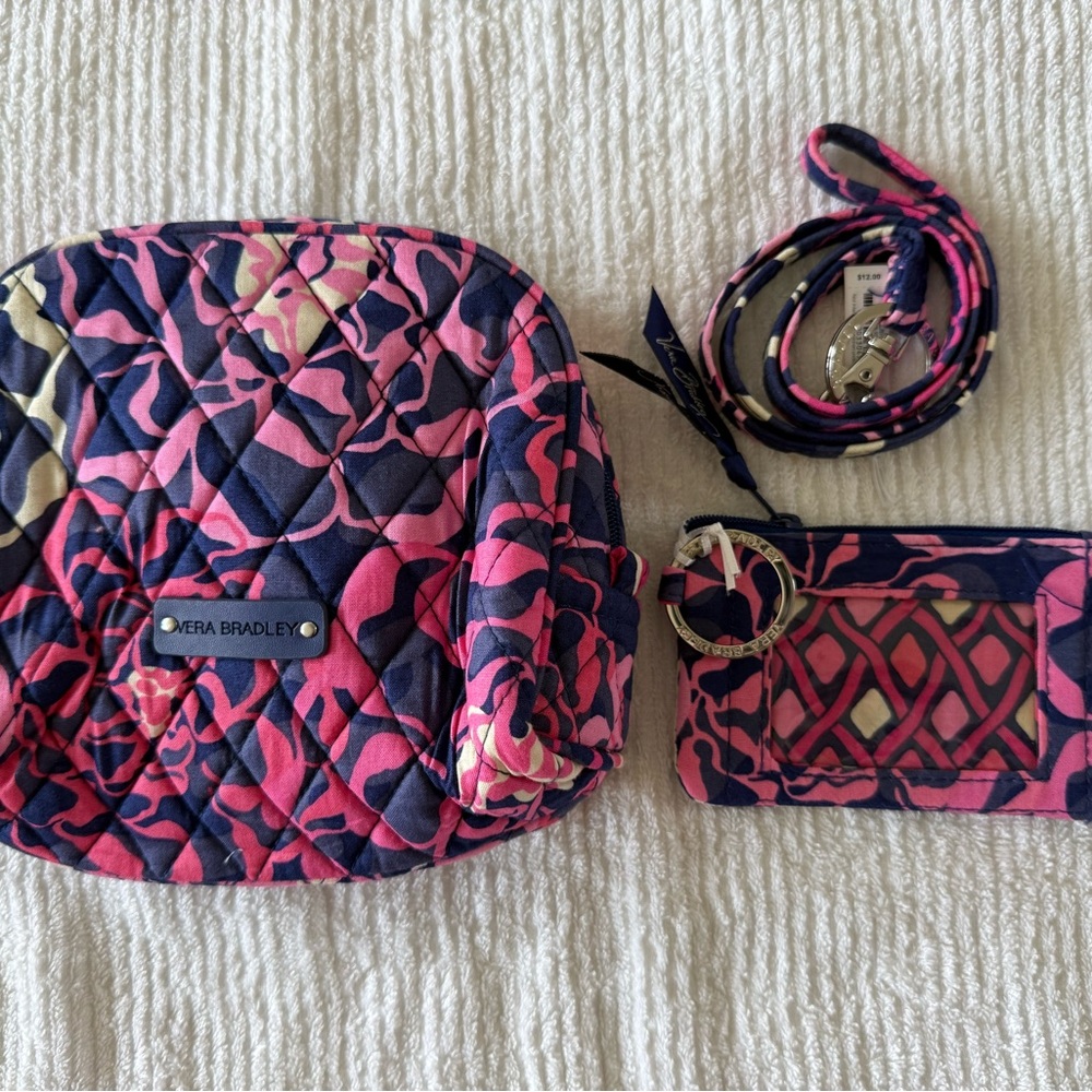 Vera Bradley Medium cosmetic bag,Zip ID case and lanyard